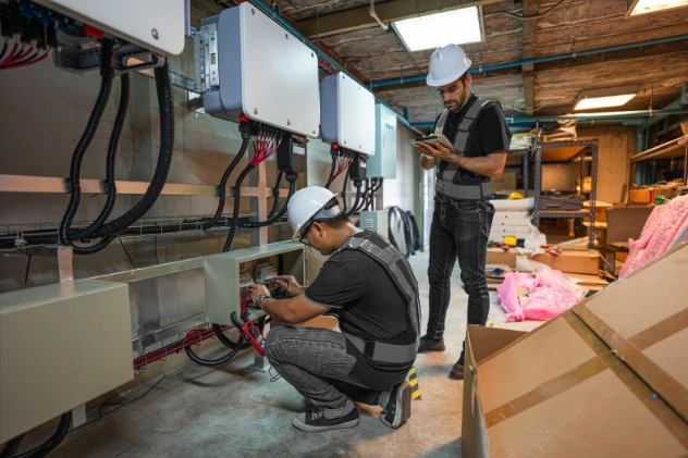 Two commercial plumbers working on emergency plumbing repairs