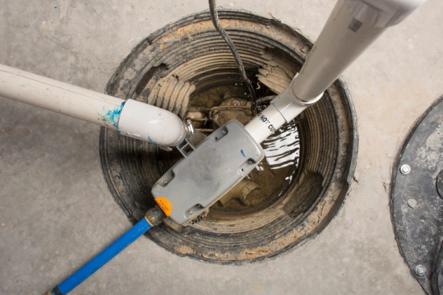 Residential sewage ejector pump system inside basement
